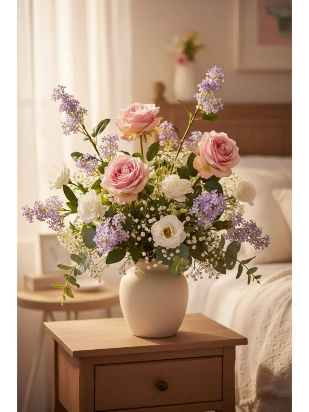 Artificial Lilac Stems Set of 2, 30 Inch Lavender Filler Flowers, Cottage Farmho